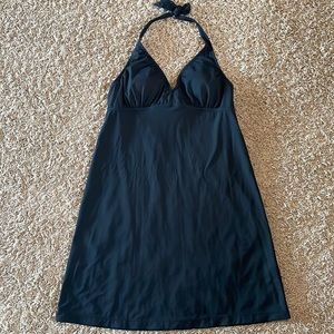 Athleta halter top swim dress, size Lg, black & lined in hot pink, great shape!